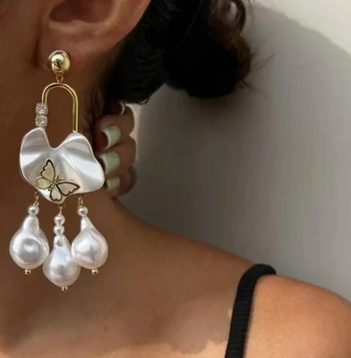 گوشواره زنانه پروانه و مروارید برند zara