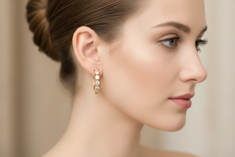 گوشواره زنانه حلقه ای نگین جواهری برند ژوپینگ